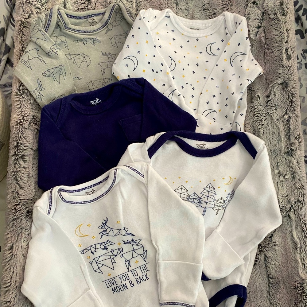Touched By Nature Organic Cotton Long Sleeved Onesies 5 Piece Set 0-3 Months